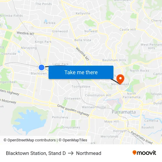 Blacktown Station, Stand D to Northmead map