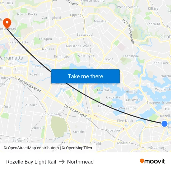Rozelle Bay Light Rail to Northmead map
