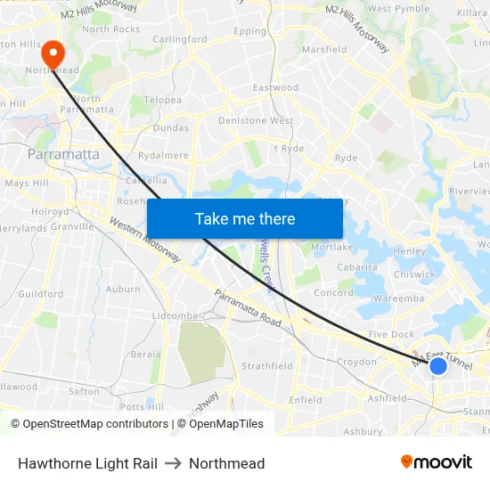 Hawthorne Light Rail to Northmead map