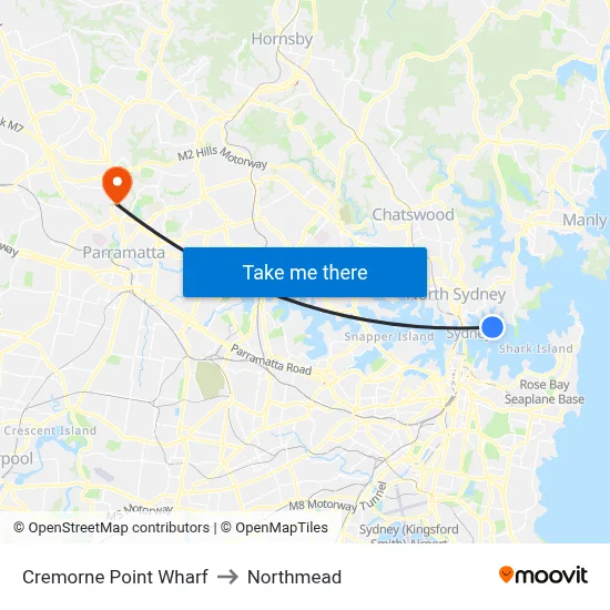 Cremorne Point Wharf to Northmead map