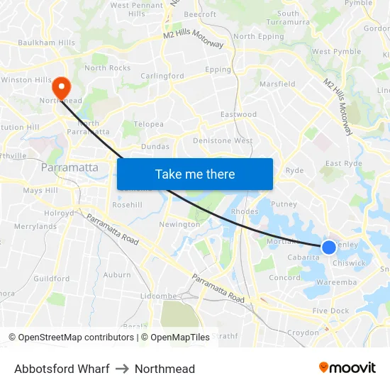 Abbotsford Wharf to Northmead map