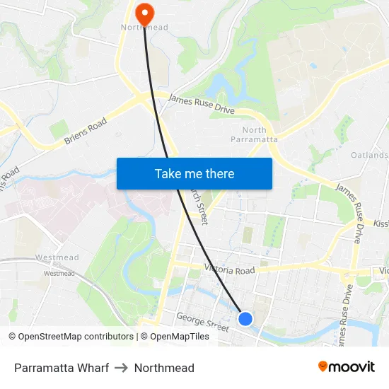 Parramatta Wharf to Northmead map