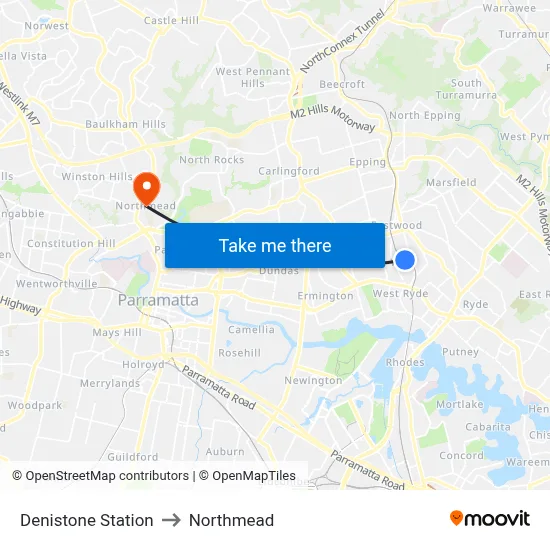 Denistone Station to Northmead map