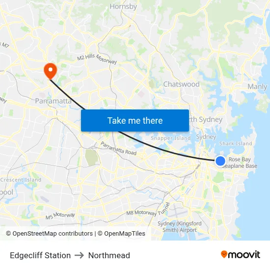 Edgecliff Station to Northmead map