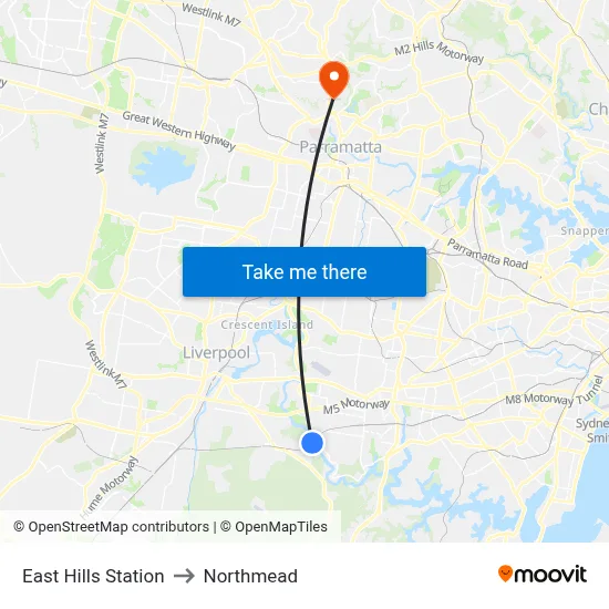 East Hills Station to Northmead map