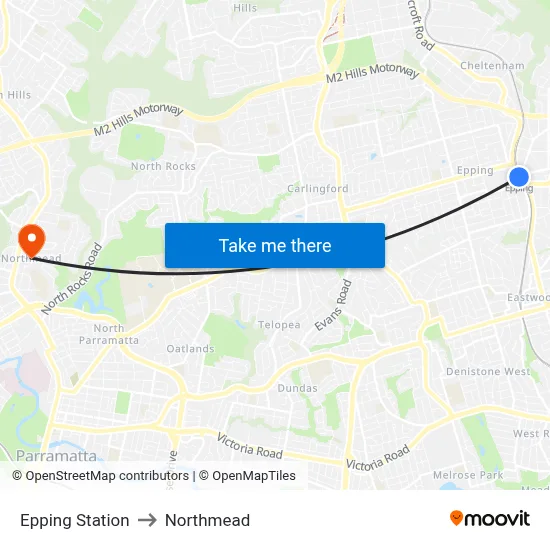 Epping Station to Northmead map