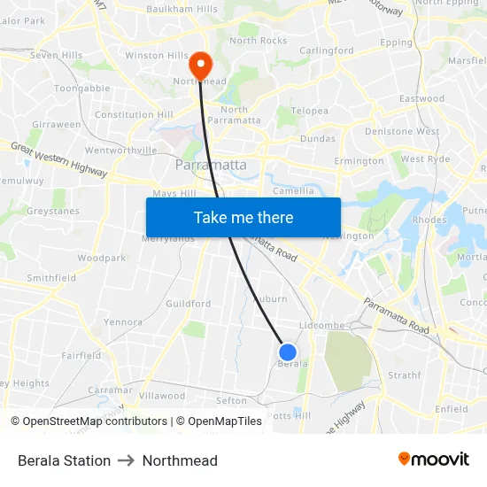 Berala Station to Northmead map
