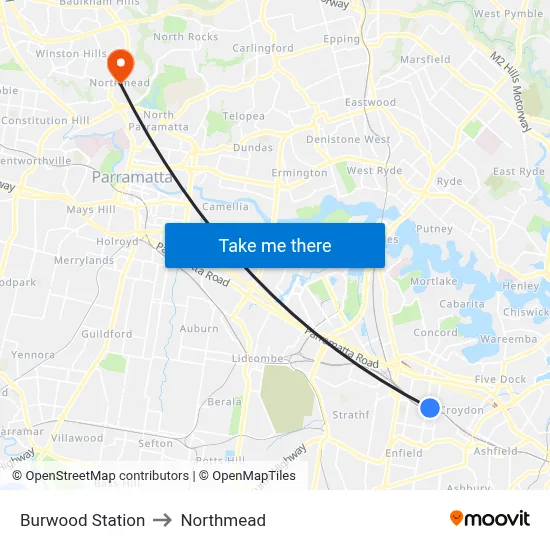 Burwood Station to Northmead map