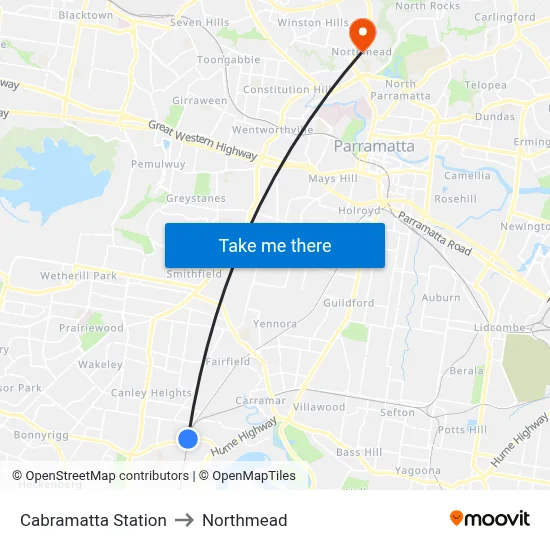Cabramatta Station to Northmead map