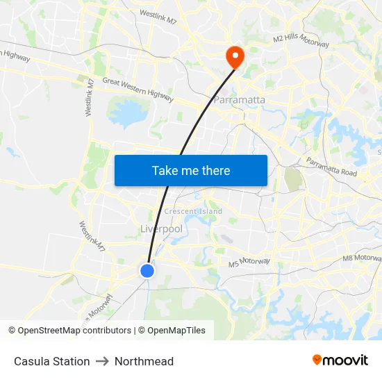Casula Station to Northmead map
