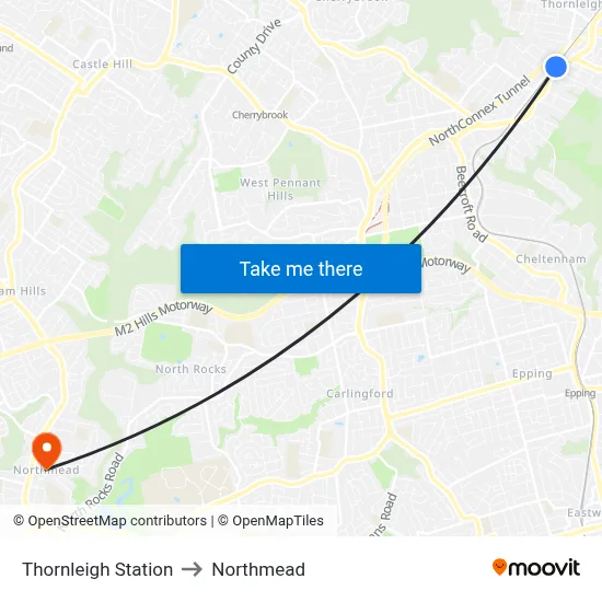 Thornleigh Station to Northmead map