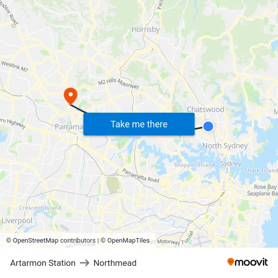 Artarmon Station to Northmead map