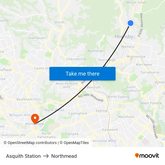 Asquith Station to Northmead map