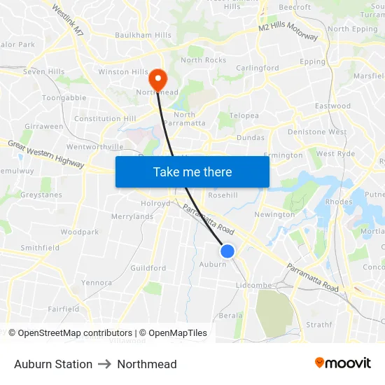 Auburn Station to Northmead map