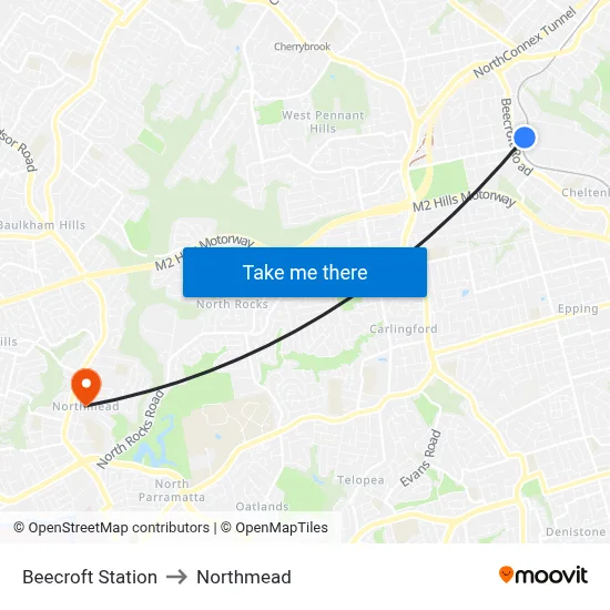 Beecroft Station to Northmead map