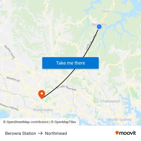 Berowra Station to Northmead map