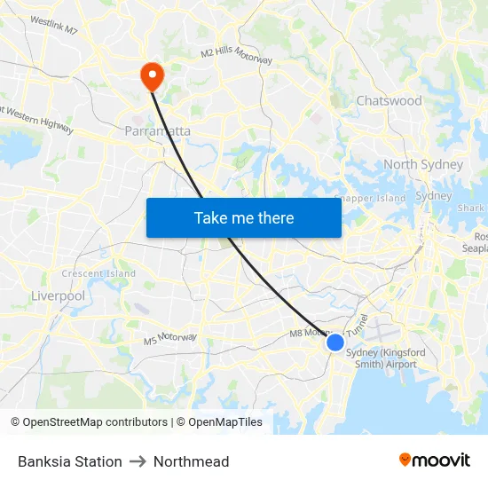Banksia Station to Northmead map
