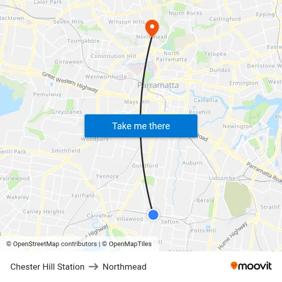 Chester Hill Station to Northmead map