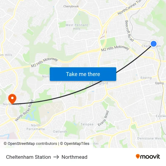 Cheltenham Station to Northmead map