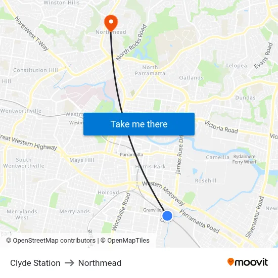 Clyde Station to Northmead map