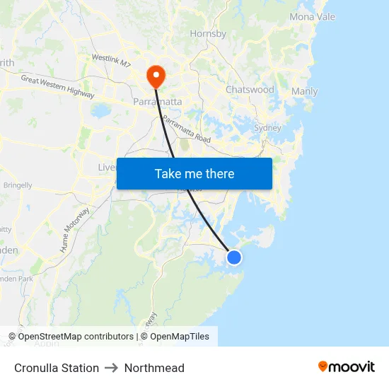 Cronulla Station to Northmead map