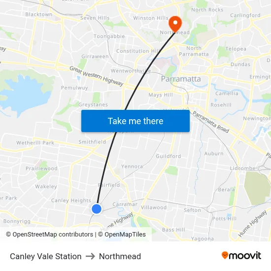 Canley Vale Station to Northmead map