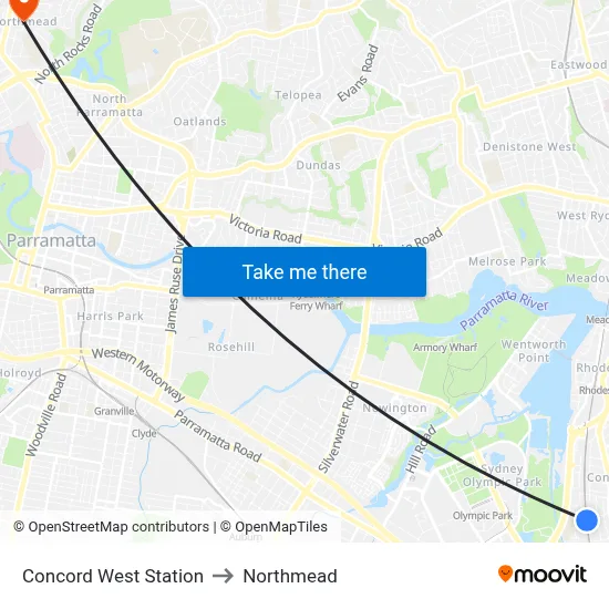 Concord West Station to Northmead map