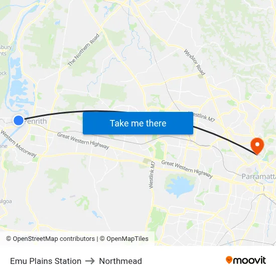 Emu Plains Station to Northmead map
