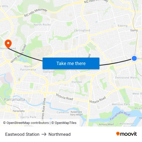 Eastwood Station to Northmead map