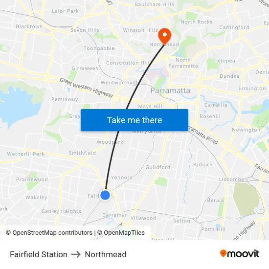 Fairfield Station to Northmead map