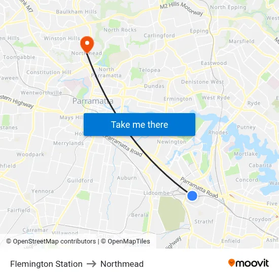 Flemington Station to Northmead map