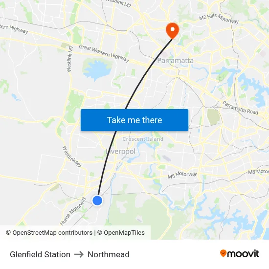 Glenfield Station to Northmead map