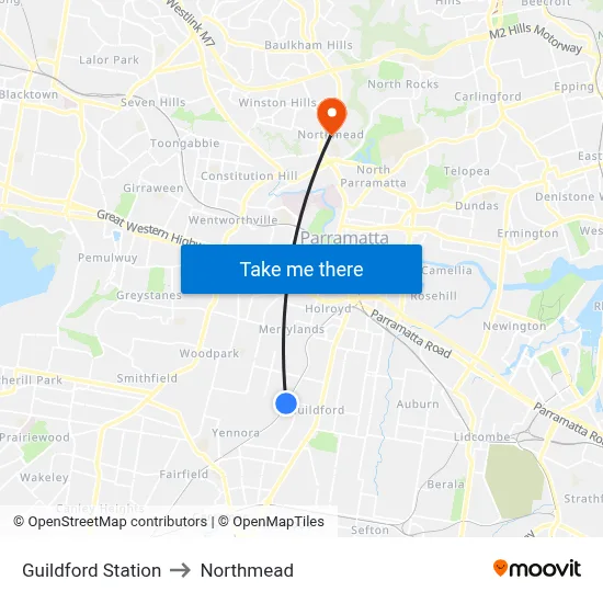 Guildford Station to Northmead map