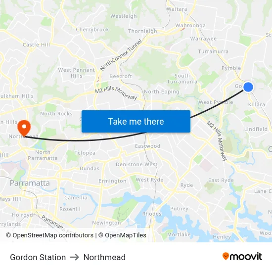 Gordon Station to Northmead map
