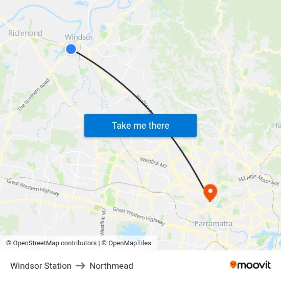 Windsor Station to Northmead map