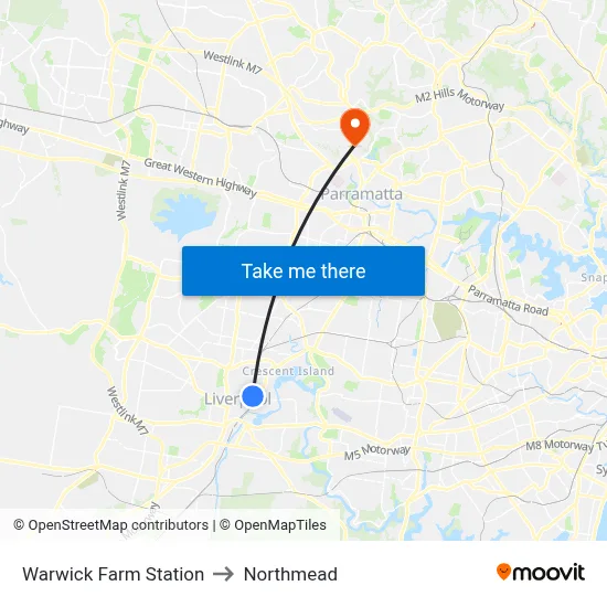 Warwick Farm Station to Northmead map