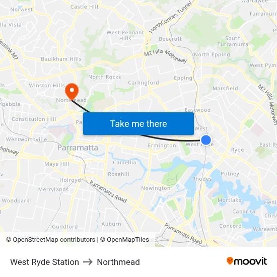 West Ryde Station to Northmead map