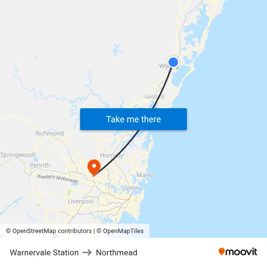 Warnervale Station to Northmead map
