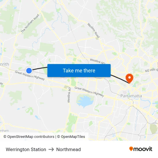 Werrington Station to Northmead map
