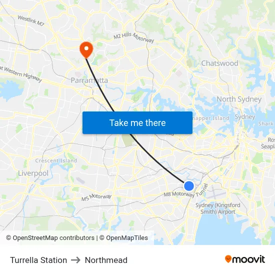 Turrella Station to Northmead map