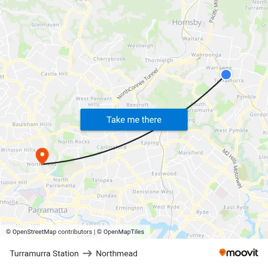 Turramurra Station to Northmead map
