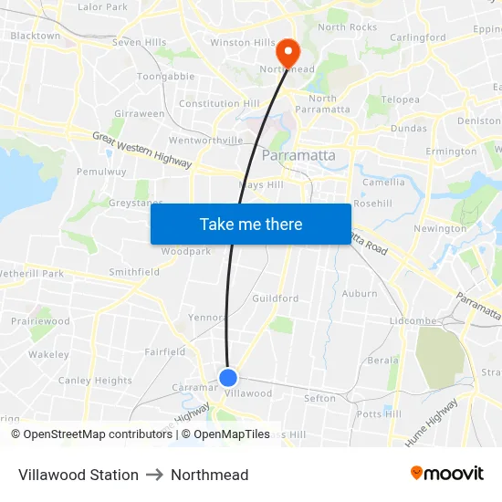 Villawood Station to Northmead map