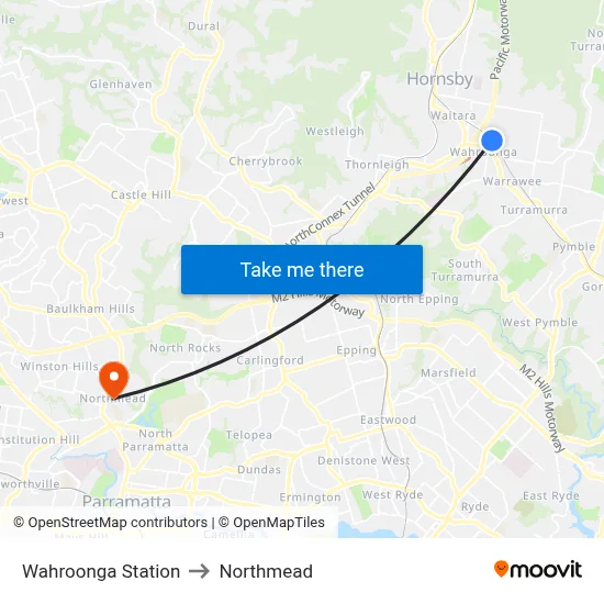 Wahroonga Station to Northmead map