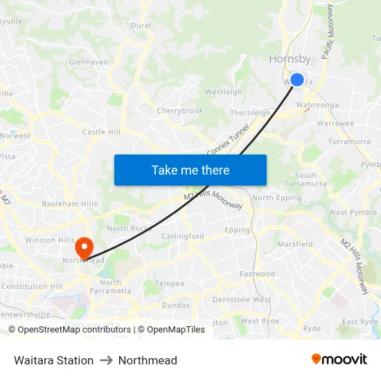 Waitara Station to Northmead map
