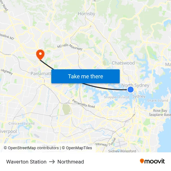 Waverton Station to Northmead map