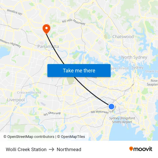 Wolli Creek Station to Northmead map