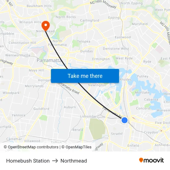 Homebush Station to Northmead map