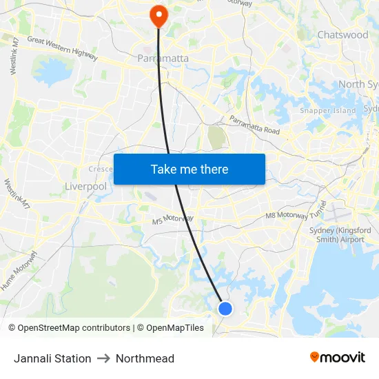 Jannali Station to Northmead map