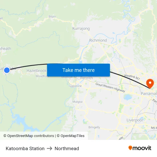 Katoomba Station to Northmead map