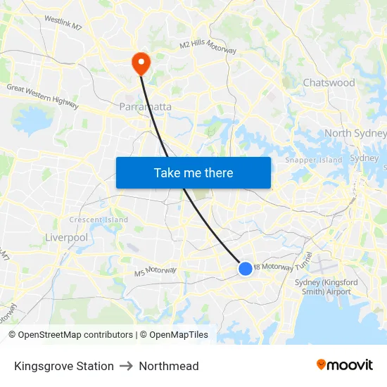 Kingsgrove Station to Northmead map